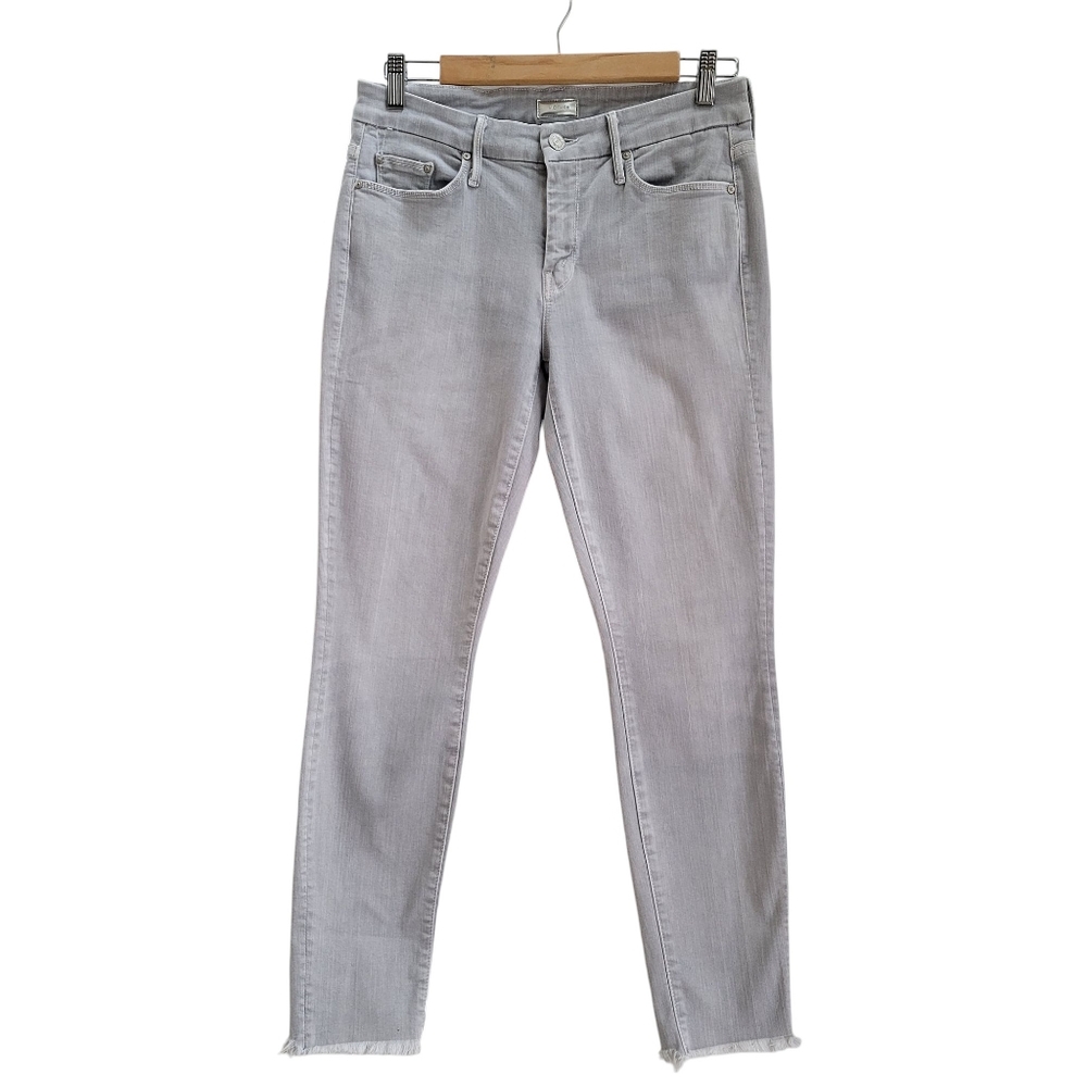MOTHER Looker Ankle Fray Skinny Jeans Pretty Just Rolled In The City‎ Gray